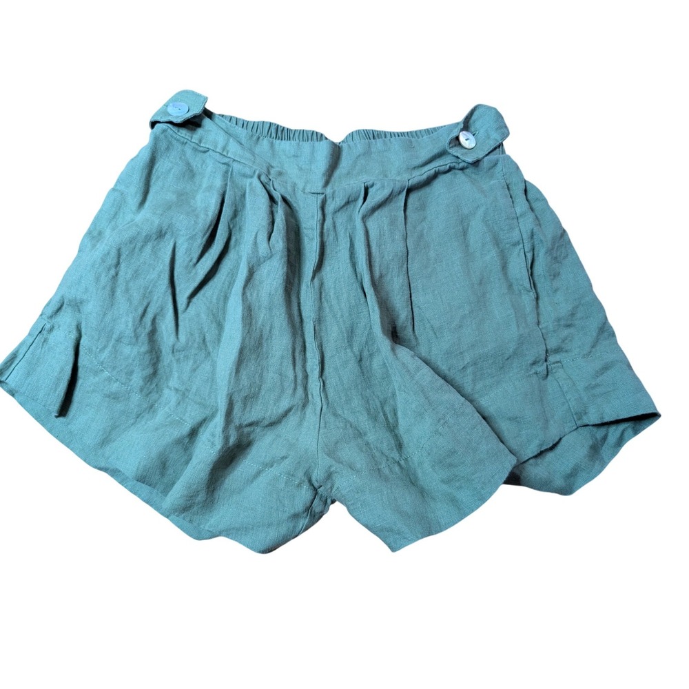 Free The Label Sage Green 100% Linen Pleated Shorts Side Button Size M